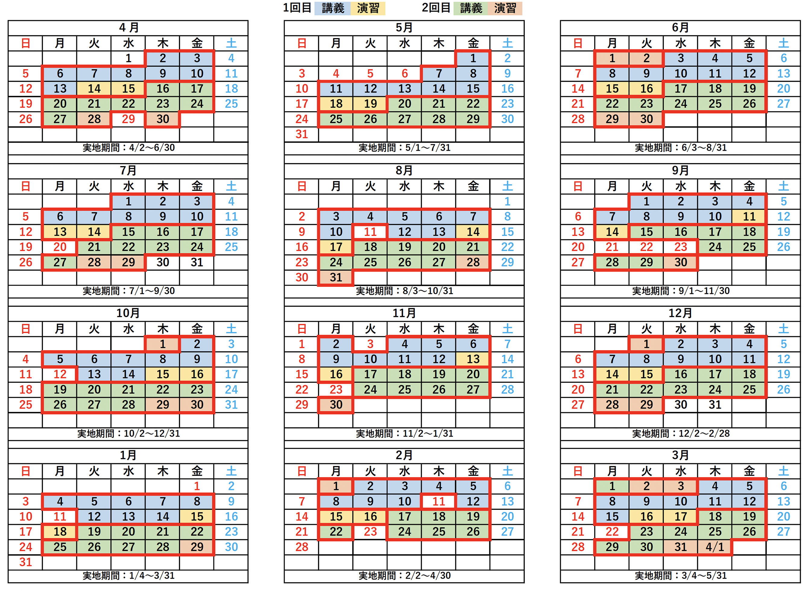 2026年度 喀痰吸引等１号研修スケジュール